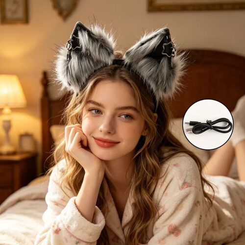 Electric Moving Cat Ears Headband, Rechargeable Animated Fox Ears Cosplay Headwear, Plush Furry Animal Ears For Anime Conventions, Halloween, Party,Cute Head Accessory For Women, Cosplayers