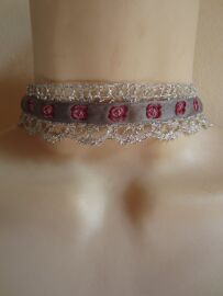 Collier Ras Du Cou Gris Et Rose