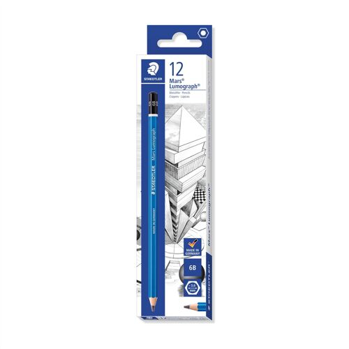 Staedtler Lot De 12 Crayons Papier Mars Lumograph 100 Mine 2 Mm Bleu 6b
