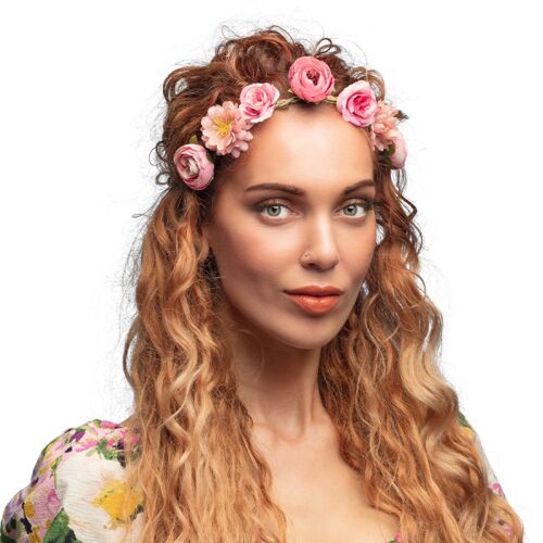 BANDEAU FLEUR ARTIFICIEL ROSIER LOTUS ROSE ADULTE