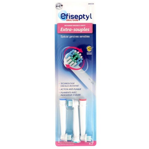 Recharges Pour Brosse À Dents Électriques - Efiseptyl - Compatibles Brosse Oral-B - Indicateur D'usure - 3 Recharges 