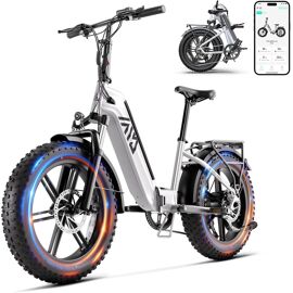 Vélo Électrique Pliable Pour Adultes, Moteur De 1000 W (Puissance Maximale), Batterie Amovible 48 V 15 Ah, Autonomie Maximale De 96 Km , Vitesse Maximale De 40 Km/H，Blanc