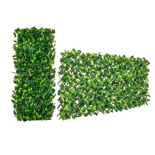 Costway Haie Artificielle Brise-Vue Décoration Extensible, Panneau Pour Clôture Décoratif Anti-Uv, Cadre En Saule Véritable