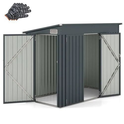 Abri De Jardin Extérieur En Acier Galvanisé 2,6 M² Costway-Toit En Pente-2 Porte Avec Serrure Et Clé-4 Gants,2 Aérations-Gris