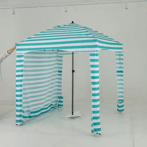 Abri De Plage Pliable 3,5m² Costway-3 Hauteur Réglable-Paroi Latérale Amovible-8 Sacs De Sable-Tissu Polyester Etanche-Vert + Blanc