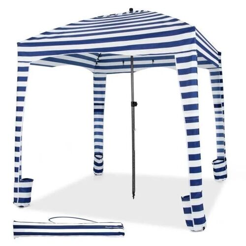 Abri De Plage Pliable 3,5m² Costway-3 Hauteur Réglable-Paroi Latérale Amovible-8 Sacs De Sable-Tissu Polyester Etanche-Bleu + Blanc