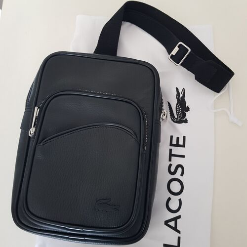 Sacoche Grand Modèle Cuir Noir Lacoste