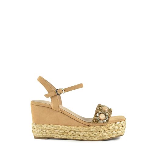 Sandale Camel Avec Pierres Et Semelle En Raphia - 40
