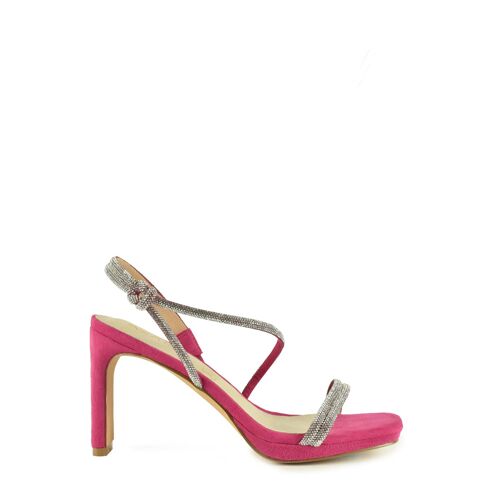 Chaussures Sandale Plateforme Fuchsia Avec Des Bandes De Strass