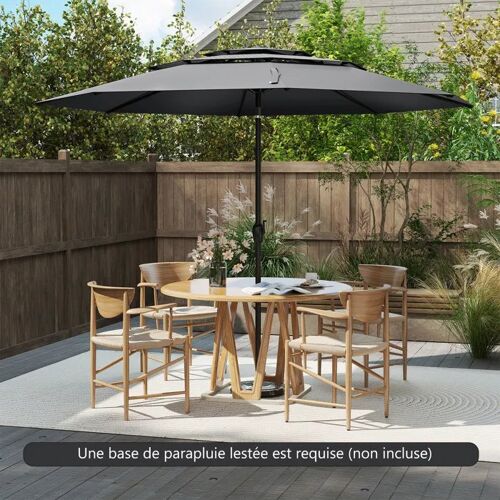 Parasol De Terrasse Ventilé À 3 Niveaux De 300 Cm - Costway - Inclinaison À Bouton-Poussoir - Manivelle - 8 Baleines Robustes - Noir