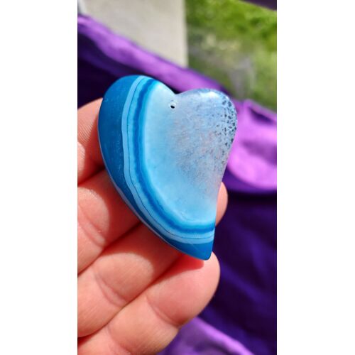 Pendentif Coeur En Agate. Bleu. 5.9 Cm. Magnifique Pierre Aux Couleurs Claires Et Originales. Parfaite Idée De Cadeau. Lot 1528