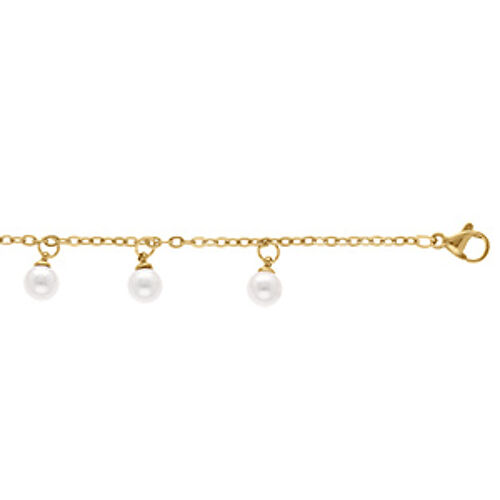 Chaîne Cheville Acier Doré Pampilles Perles Blanches Imitation 20+6cm
