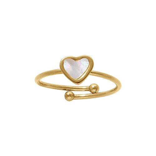 Bague Acier Réglable Coeur Nacre Blanche Imitation