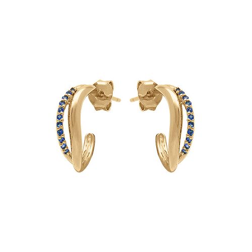 Boucles D'oreilles Tige Plaqué Or Vague Oxydes Bleu