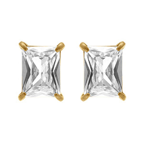 Boucles D'oreilles Tige Acier Doré Forme Rectangulaire Oxyde Blanc Serti 0.58cm X 0.93cm