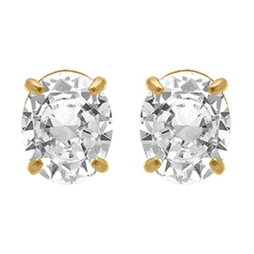 Boucles D'oreilles Tige Acier Doré Oxyde Blanc Serti 0.81cm X 0.99cm