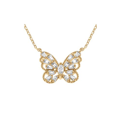 Collier Plaqué Or Papillon Ajourée Oxydes Blancs 42+3cm