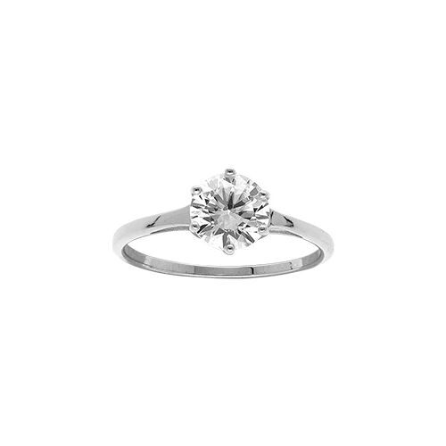 Bague Argent Rhodié Solitaire Rond Oxyde Blanc Serti 7mm