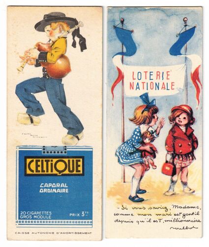 Marque-Pages Ancien Loterie Nationale (Dessin Poulbot)/Cigarette Celtique