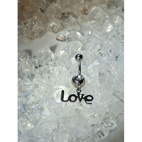 Piercing Anneau De Ventre Love Cercle Disque Logo Bijou Pendentif Strass Blanc Couleur Argenté Tige Courbée Banane Inoxydable