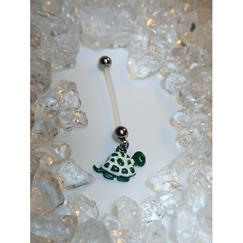 Piercing Nombril Grossesse Femme Enceinte Tortue Verte Et Blanche Longue Tige Bijou Anneau Ventre Maternité Hospital Ptfe Bio Flexible Plastique