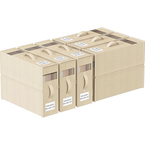 Lot de 6 Sacs de Rangement Drap de Lit, Boîte de Rangement Linge Pliable, Minimaliste, Beige