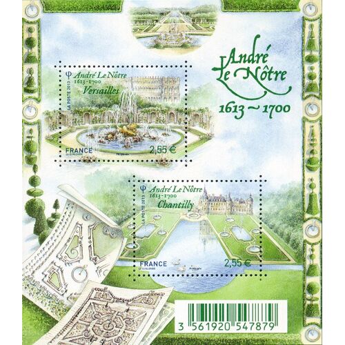 France 2013, Très Beau Bloc Feuillet Neuf** Luxe Yvert 4751, Timbres 4751 Et 4752, Jardins De France, André Le Notre, Versailles Et Chantilly.