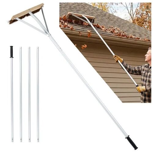 Outil de Nettoyage de Toit COSTWAY Réglable 165-626 CM, 5 Perches d¿Extension en Aluminium, pour Feuilles, Aiguilles de Pin, Sol