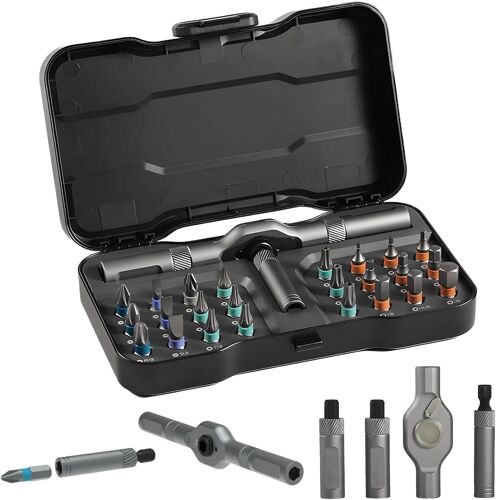 SUBZONAL-Ensemble de tournevis magnétiques 24 en 1, tournevis à cliquet multiple, clé à outils de bricolage, embouts S2, poignée amovible en T