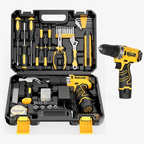 SUBZONAL-Caisse a Outil Complete 166 Pièces avec Perceuse Sans Fil 12V, Trousse Complète avec Batterie, Chargeur, Malette Outils - Kit de Réparation Domicile pour Maison, Appartement, Jardin, Bureau