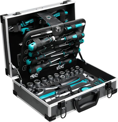 SUBZONAL-Mallette à outils en aluminium remplie de 122 pièces, boîte à outils, boîte à outils, avec clé à douille, tournevis, etc. Pour bricolage, artisanat, maison, atelier