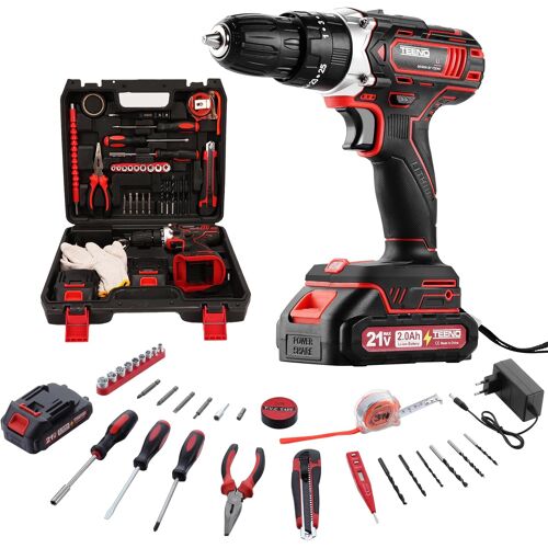 SUBZONAL-Perceuse Visseuse Sans Fil 21V,45 Nm Visseuse Devisseuse Sans Fil avec 2 Batteries 2.0Ah,25+1 Réglages de Couple,2 Vitesses,LED,46 Accessoires et Valise,Pour la menuiserie