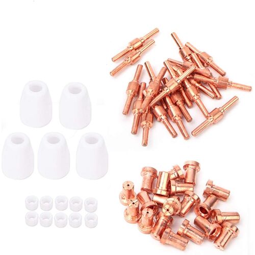 SUBZONAL-Kit de Consommables de Découpe avec 20 électrodes, 20 Buses, 5 Coupelles de Protection, 10 Anneaux de Gaz avec Matériau en Céramique et en Cuivre Rouge, Usinage CNC de Précision