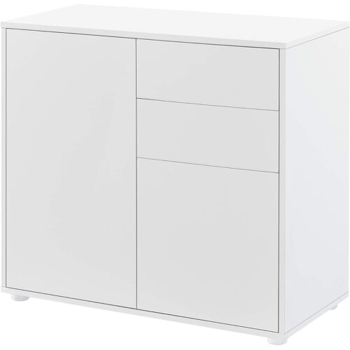 SUBZONAL-Commode Stylée Meuble de Rangement Pratique avec 2 Tiroirs 2 Portes Panneau de Particules 74 x 79 x 36 cm Blanc Mat