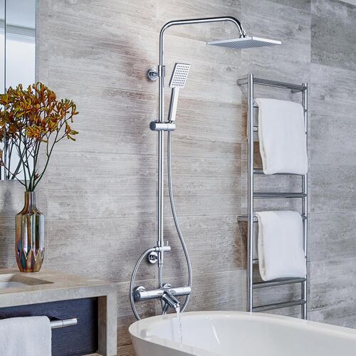 SUBZONAL-Colonne de Douche Thermostatique, Colonne de Douche Acier Inoxydable 304, Kit Douche Plage de Réglage de 85 à 123,5 cm Mitigeur Douche Thermostatique en Cuivre pour Salle de Bain