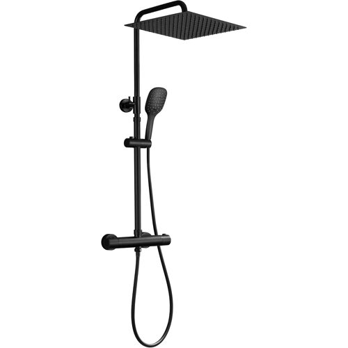 SUBZONAL-Inoxy 304 Colonne de Douche Noir avec 38 ° C Mitigeur Thermostatique Colonne Douche Inox Mural Réglable Douchette Salle de Bain Ensemble Douche Baignoire Pommeau Douche 30x30cm