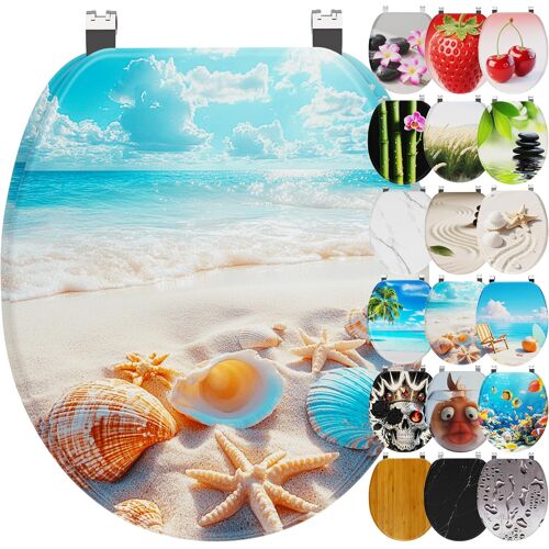 SUBZONAL-Abattant de WC avec système d'abaissement automatique - Couvercle de toilette en forme de O - Nombreux motifs - Montage facile - Facile à nettoyer - Environ 46 x 37 cm - Plage de mer