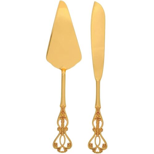 Subzonal-Ensemble De Couteaux Et Pelles Dorés Pour Couper Des Gâteaux Des Pizzas Des Ustensiles De Cuisson En Acier Inoxydable Des Pelles À Tarte Des Anniversaires De Mariage