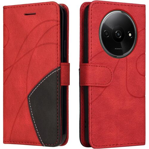 SUBZONAL-Coque Xiaomi Redmi A3, Flip Magnétique Protection Case Portefeuille, Antichoc Housse, Étui en Cuir PU pour Portefeuille, Rouge