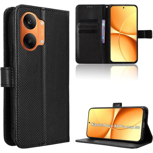 SUBZONAL-Coque pour Xiaomi Poco X8 Pro Max 5G Protection Case, Étui de Protection Portefeuille Antichoc Premium Fibre -Housse Étui Compartiments pour Cartes et Fermeture magnétique- Noir