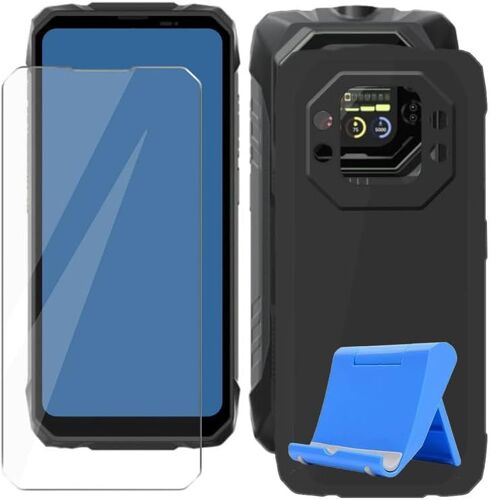SUBZONAL-Coque pour Blackview Rock 1 (6.56"") + HD Verre Trempé Écran, Phone Case Cover Étui Souple Silicone Housse Protection Bumper avec Support pour Téléphone Portable - Noir