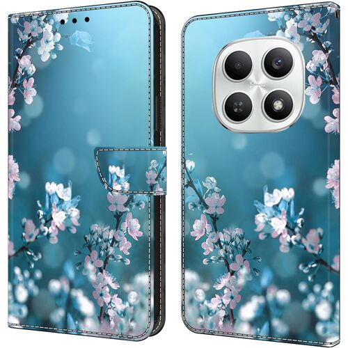 SUBZONAL-tui de protection pour téléphone portable compatible avec Xiaomi Redmi Note 15 5G/4G, en cuir synthétique, à rabat, avec support et compartiments pour cartes, motif de fleur de prunier bleu