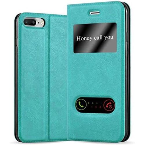 SUBZONAL-Coque pour Apple iPhone 8 Plus / 7 Plus / 7S Plus en Turquoise Menthe - Housse Protection avec Stand Horizontal et Deux Fenêtres - Portefeuille Etui Poche Folio Case Cover