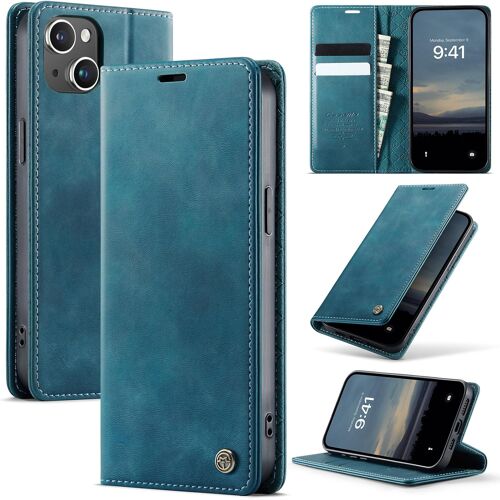SUBZONAL-Coque iPhone 14 5G,Housse Cuir PU Premium RFID BlocagePorte CartesStand FonctionAntichoc Magnétique Flip Étui pour iPhone 14,Bleuvert
