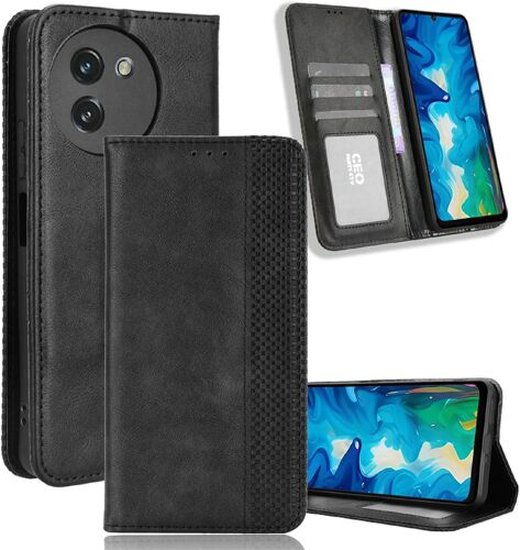 SUBZONAL-Coque pour Doogee Note 59/Doogee Note 59 Pro, Retro Design Premium PU Portefeuille Étui Fentes pour Cartes Fermeture Magnétique Stand Fonction Antichoc Housse, Noir