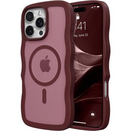 SUBZONAL-pour iPhone 16 Pro Max Magnétique Coque, Boucles d'oreilles Vague Cadre Silicone Cas Compatible avec MagSafe Translucide Mat Résistant aux Chocs Téléphone Couverture, Rouge vin