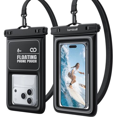 SUBZONAL-Pochette Étanche Smartphone - Flottabilité Supérieure IP68 Pochette Étanche Téléphone avec Cordon Réglable, HD Écran Tactile, Clip Sécurité, Sac Impermeable universel jusqu'à 7,5""- Lot de 2