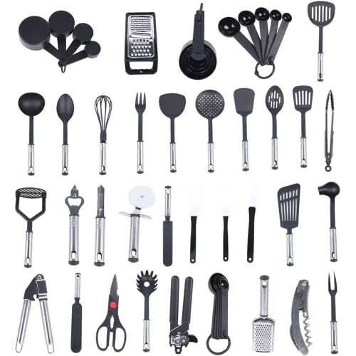 Subzonal-Lot De 40 Ustensiles De Cuisine - Antiadhésifs Et Résistants À La Chaleur - Ensemble Complet D'ustensiles De Cuisine Avec Spatule, Cuillères De Cuisine Et Gadgets De Cuisine En Noir