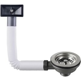 SUBZONAL-Kit de vidange pour évier, siphon pour évier de cuisine en acier inoxydable, kit de vidange pour évier avec trop-plein rectangulaire, siphon pour évier avec vanne de vidange de 114 mm, pour