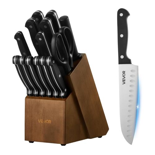 Subzonal-Set Couteaux Cuisine Avec Bloc Et Aiguiseur 15pcs, Bloc De Couteaux Allemands En Inox À Haute Teneur En Carbone, Coutellerie Haute Dureté Avec Manche Ergonomique En Abs, Pour Cuisinier